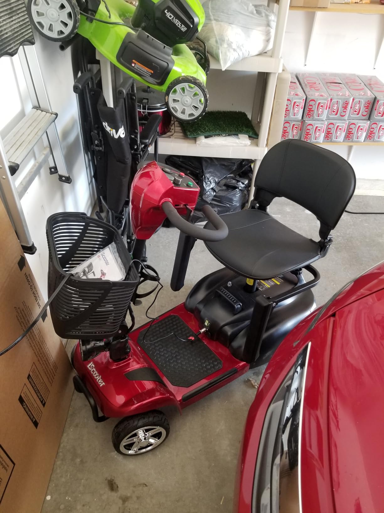 iScooter 3 Wheels Mobility Scooter, Mobility Scooters for Adults & Seniors, Powered Electric Wheelchair Device with Seat, Easy to Disassemble, Detachable Basket,Cup Holder, 264lbs Capacity, Red customer photo 2