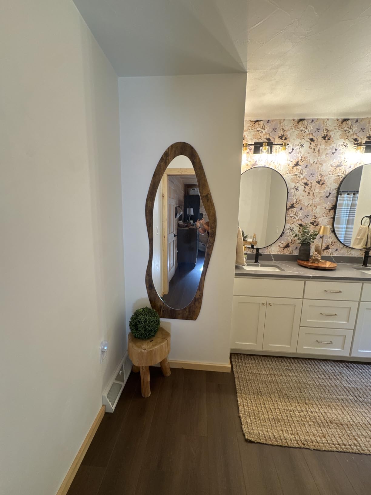 Full Length Mirror Wood Framed Full Body Mirror Wavy Retro Brown | 59