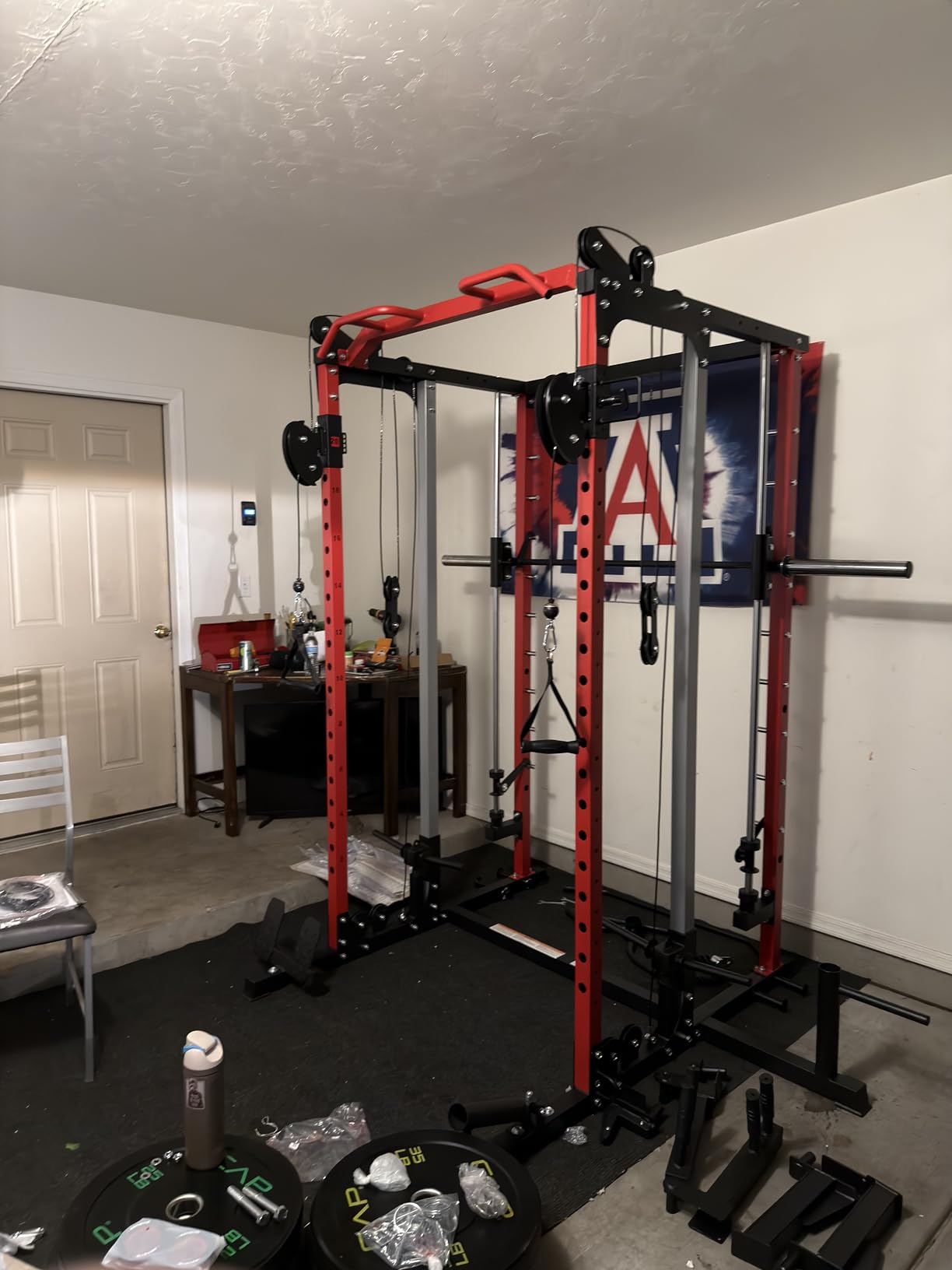 Smith Machine Home Gym, Multi-Function Power Cage with Dual Pulley Cable Crossover System, All-in-One Squat Rack with Smith Bar and Strength Training Attachments for Full-Body Workouts customer photo 2