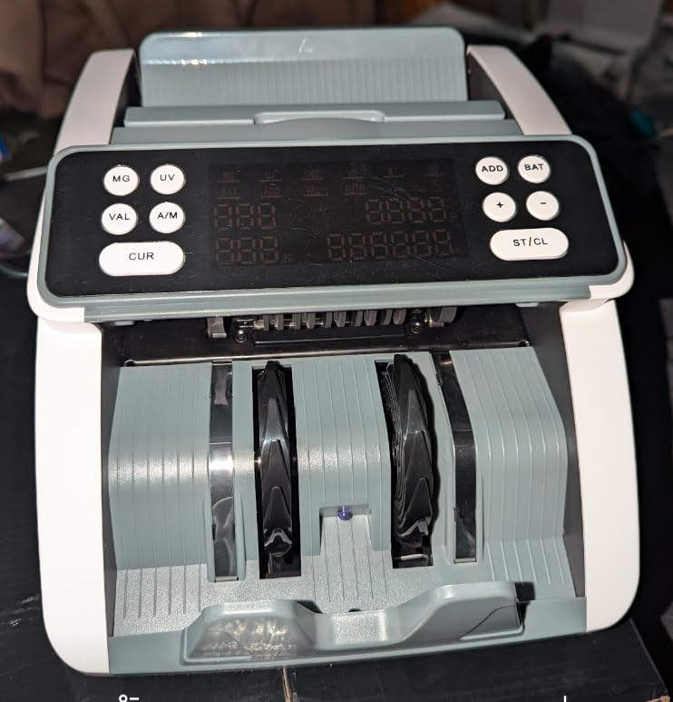 AROHANI Money Counter Machine with Value Count for USD and EUR, UV MG IR DD MT Counterfeit Detection, Count Add Batch Auto Modes, Cash Counter with LED Display, Compact Powerful Design, Gray customer photo 1