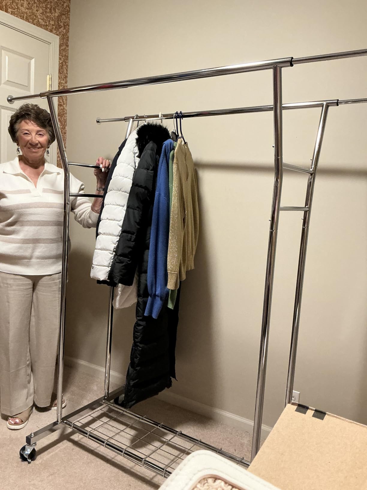 HYSEYY Heavy Duty Clothes Rack, Rolling Clothing Rack for Hanging Clothes with Shelves Load 700LBS, Portable Garment Wardrobe Closet Rack with Wheels for Bedroom, Laundry Room, Retail Store, Silver customer photo 1