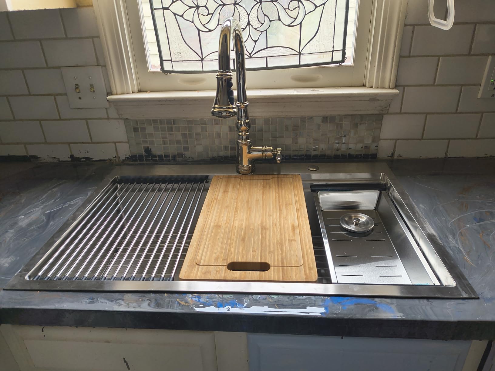 SHACO 33x22 Inch Drop In Kitchen Sink Workstation, 33 Inch All In One SUS304 Stainless Steel Top Mount Single Bowl Overmount Double Ledges Sink with Accessories, Brushed Nickel customer photo 1