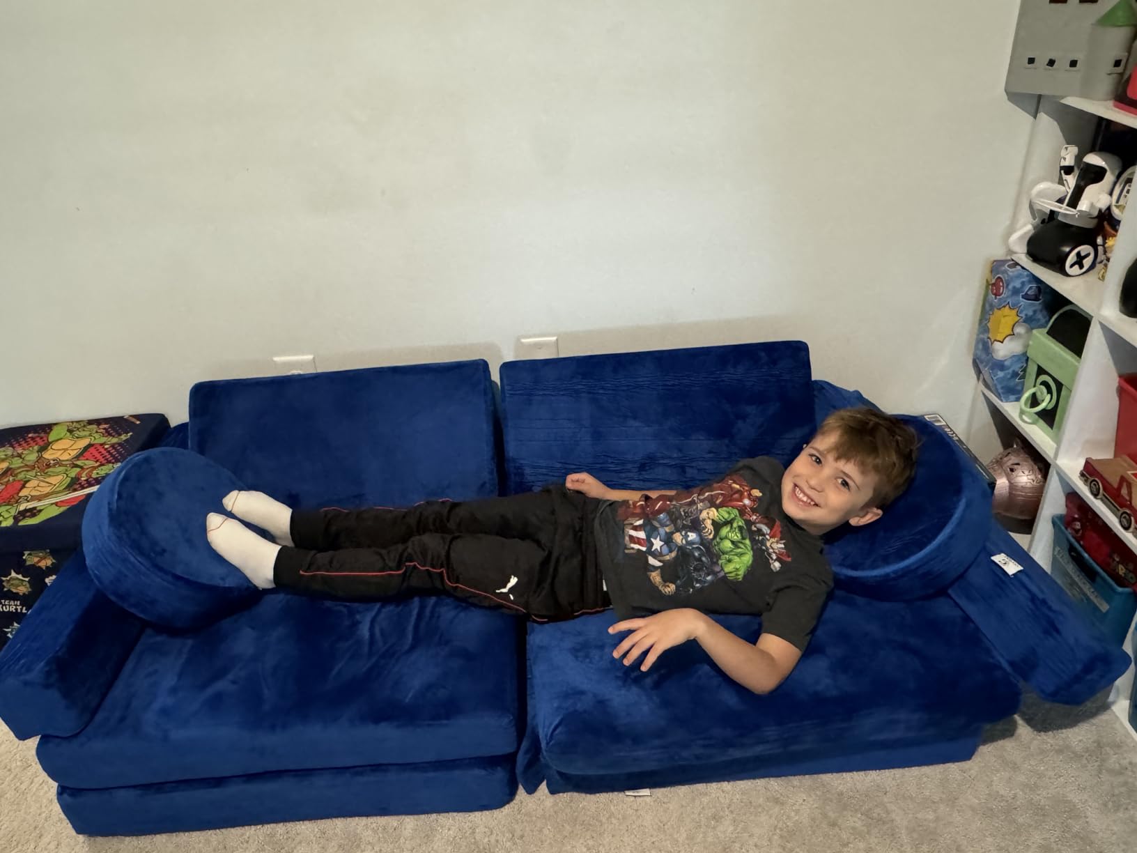 Contour Comfort Kids Couch 14 PC Modular Kids Play Couch Set - Convertible Sofa with Soft Foam Sofa Cushions | Fort Kid Play Room Furniture, Grey customer photo 1