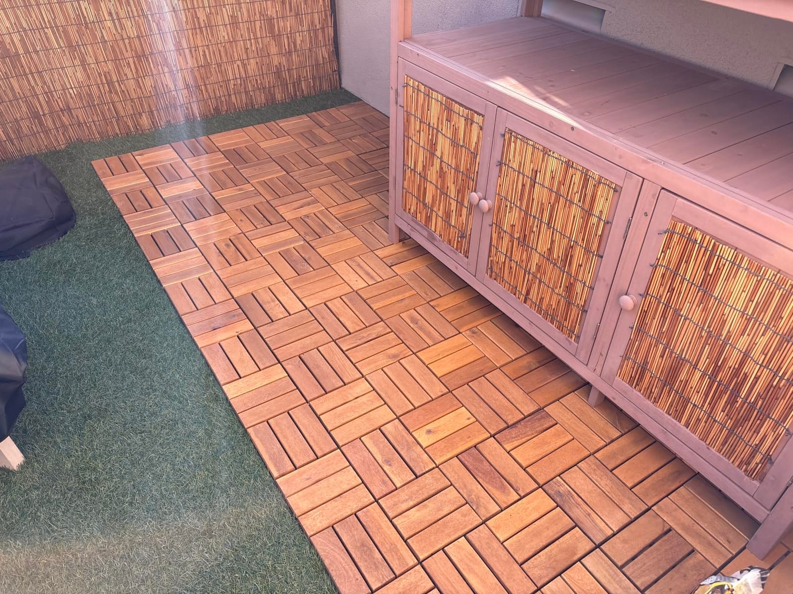 Acacia Wood Interlocking Deck Tiles, Patio & Backyard Tile, 12 in, 9 PCS customer photo 1