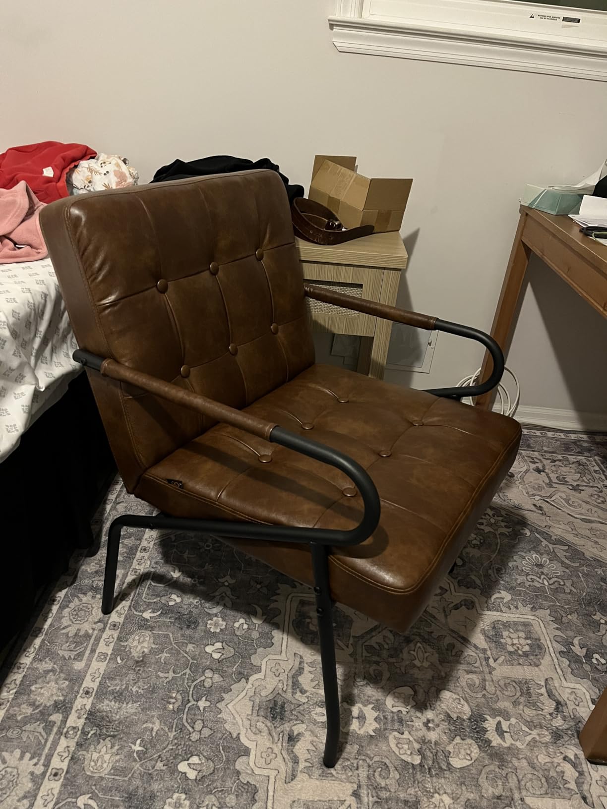 Leather Accent Chairs for Living Room, Mid-Century Modern Reading Chairs for Adults Comfy Lounge with Thick Cushion Metal Frame, 300lbs Capacity, Waiting Room/Bedroom/Home Office, Brown customer photo 2