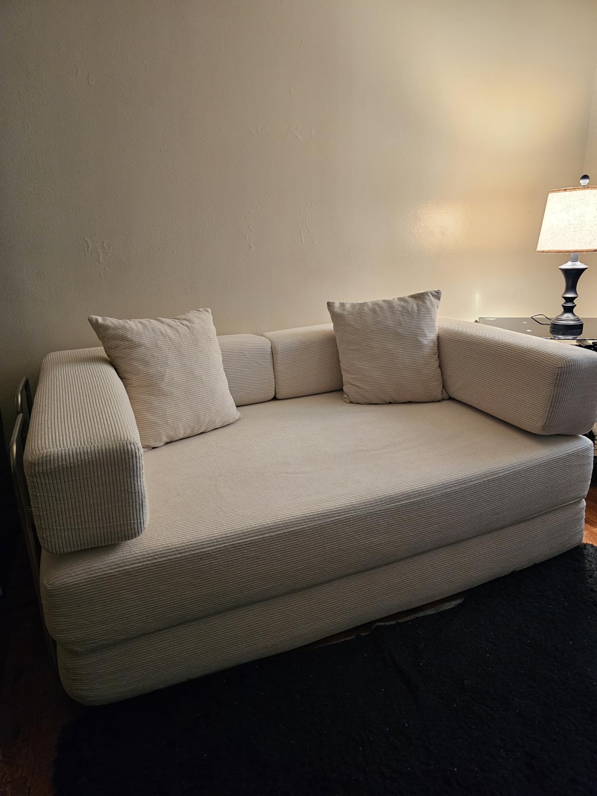 59.0 Inch Convertible Sofa Bed, 4-in-1Futon Sofas Bed Pull Out Sleeper Couch, Modern Deep Seat Sofa for Living Room, Corduroy Boneless Couches for Bedroom, Apartment, No Assembly Beige, 2 Seat customer photo 2