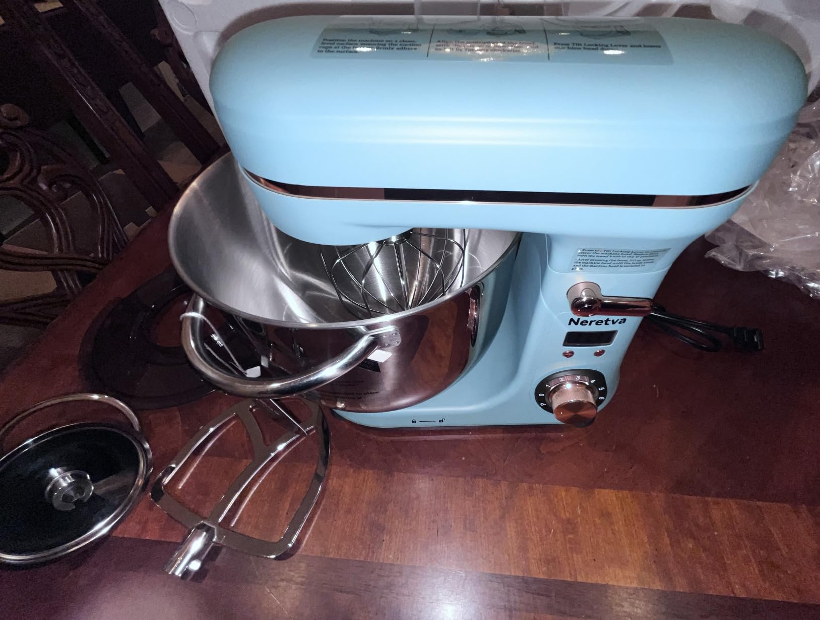 Neretva Super Stable Stand Mixer with Low Noise Operation, 6.34 QT Capacity | Powerful DC Motor Household Stand Mixer, Easy Clean, Package Including Stainless Steel Bowl/ Whisk/ Flat Beater/ Dough Hook customer photo 1