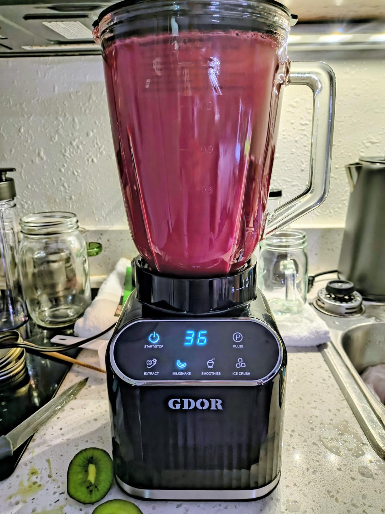 GDOR Professional Blender for Kitchen, 1200 Peak Watts Smoothie Blender, 5 Functions for Ice Crushing & Frozen Fruit, 52 Oz Glass Jar & 24 Oz To-Go Cup Combo, Self-Cleaning, Gray customer photo 2