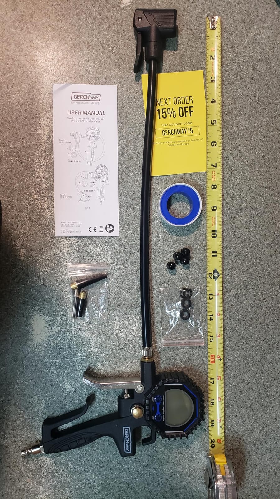 Presta Valve Adaptor with Pressure Gauge and Inflator for Air Compressor | 3-200 PSI, ±1% Accuracy, Longer Hose, Digital, Schrader to Presta Valve Air Chuck customer photo 1