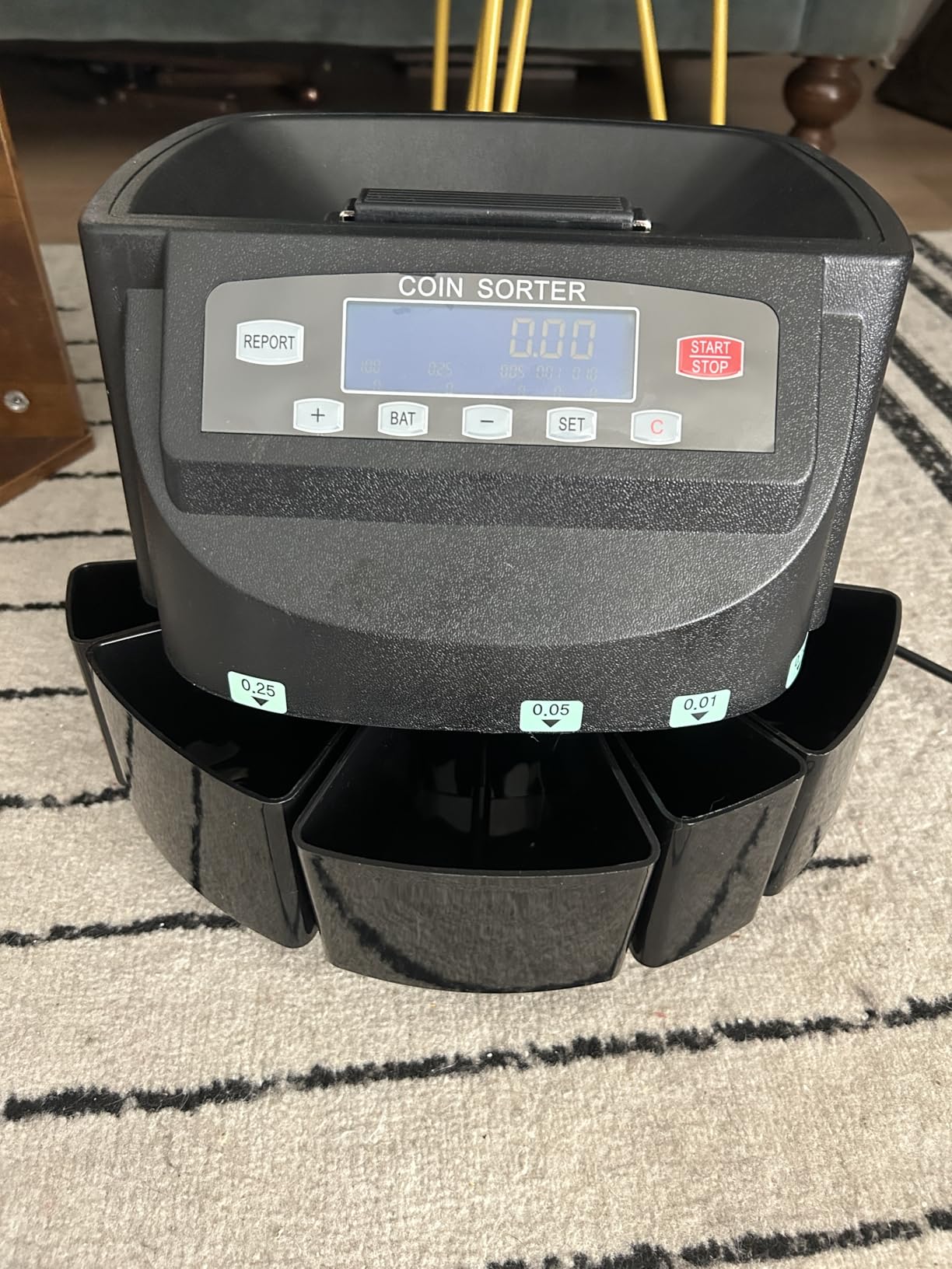USD Coin Counter and Sorter+5 Bins+5 Tubes+96 Preformed Wrapper | Automatic Coin Counter Machine for USD Coin 1￠ 5￠ 10￠ 25￠ $1, Business Grade, LCD Display, 2000-coin capacity, 300 coins/min customer photo 1