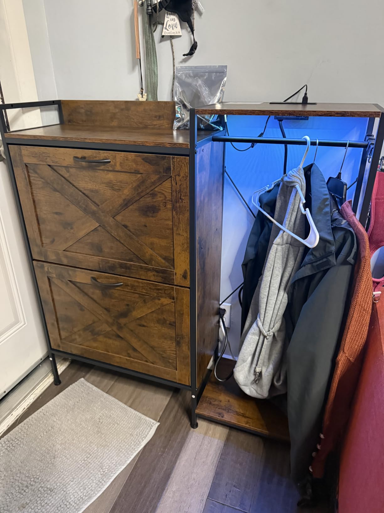 HIGDBFE Shoe Cabinet with 2 Flip Drawers and Coat Rack, 41.3