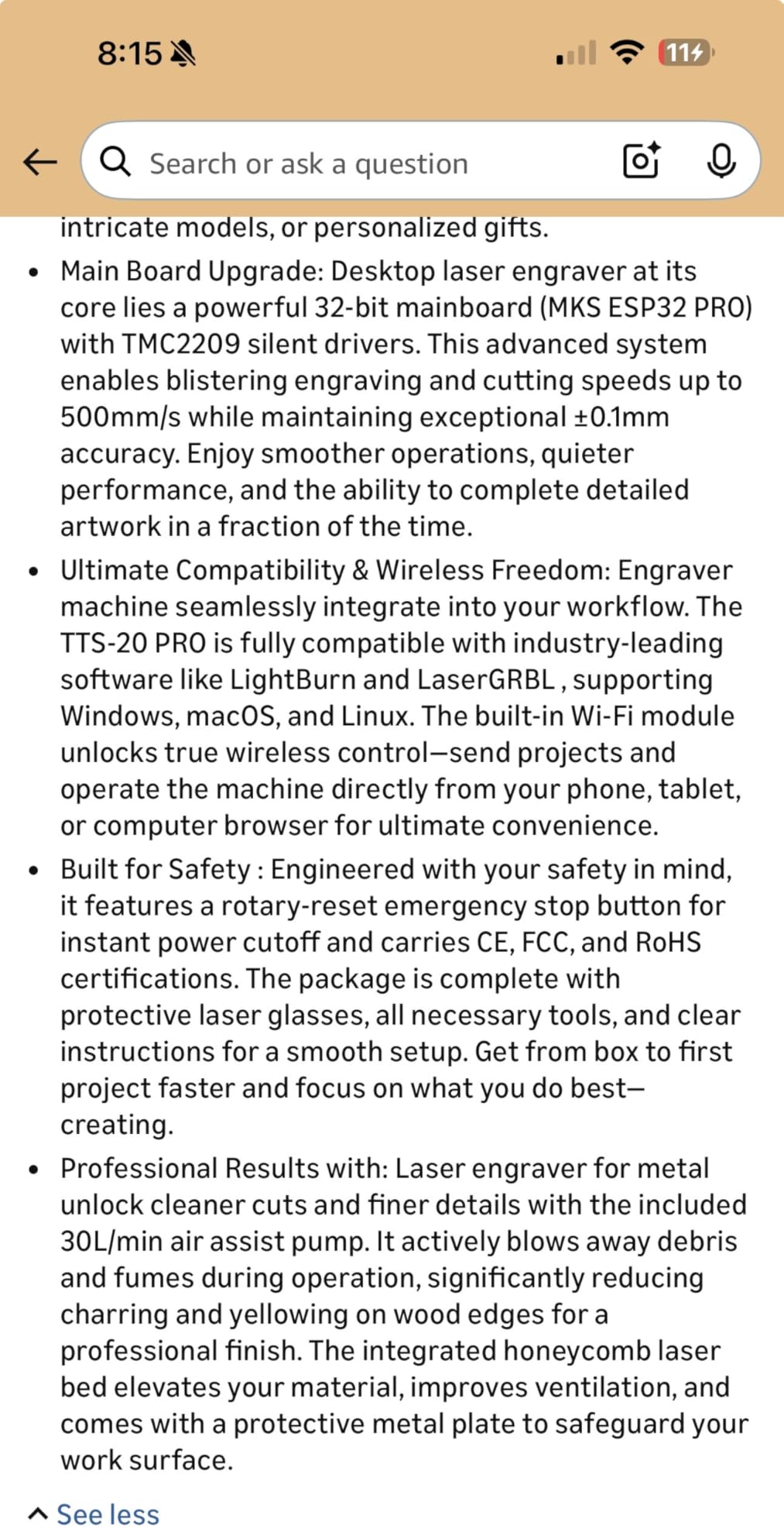 Twotrees TTS-55 Pro Laser Engraver 5500mW Laser Engraving Machine | Laser Cutter, 300 x 300 mm Work Area, 0.08mm Laser Spot Engraver Machine for DIY, Wood, Metal, Acrylic, Glass, Stainless Steel customer photo 2