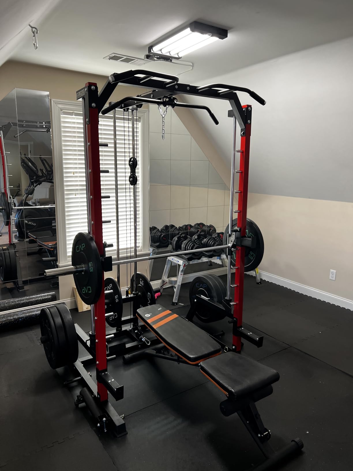 SR01 Smith Machine, 2000LBS Multi-Function Power Cage with LAT Pulldown System, All-in-One Home Gym Squat Rack with Smith Bar and Training Attachments for Full Body Workouts customer photo 1