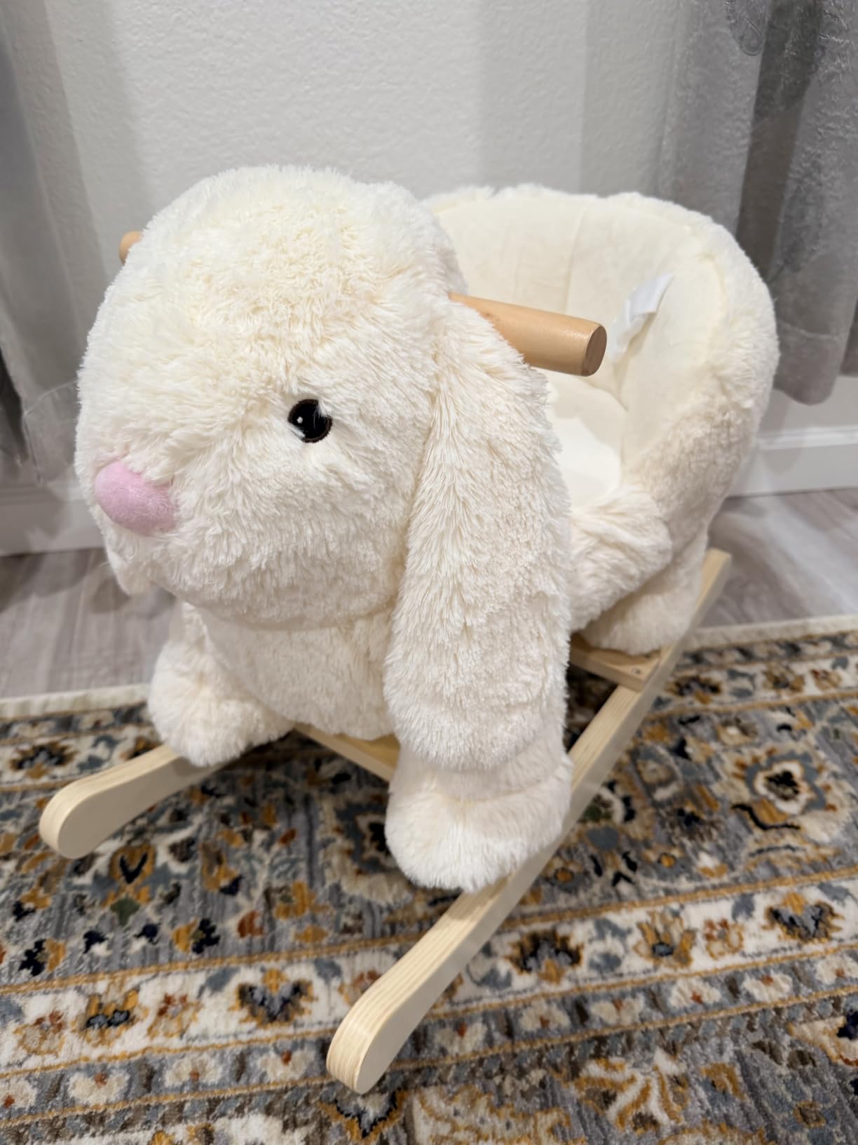 labebe Baby Rocking Horse, Plush Rabbit Animal Rocker, Wooden Rocking Horse with Seat Belt, Kid Ride On Toy for 12M+ Baby Girls, Nursery Birthday/Christmas Gift customer photo 1