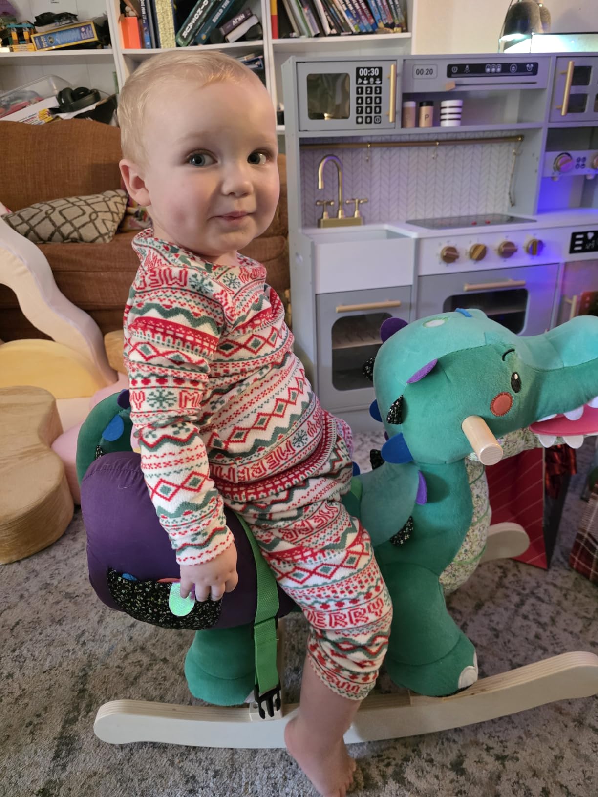labebe Baby Rocking Horse, Plush Rabbit Animal Rocker, Wooden Rocking Horse with Seat Belt, Kid Ride On Toy for 12M+ Baby Girls, Nursery Birthday/Christmas Gift customer photo 2