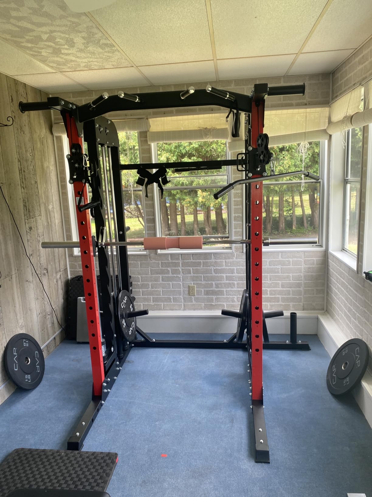 pooboo Power Cage Smith Machine with 2000LB Squat Rack Cable System customer photo 2