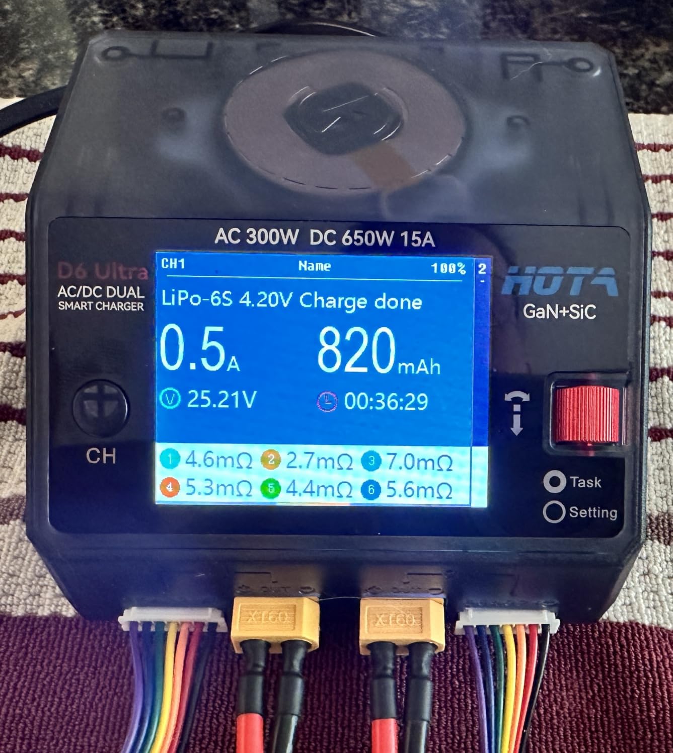 HOTA D6 Ultra GaN+SiC Smart Lipo Charger, 650W DC/300W AC 15A x 2 Dual Channel RC Battery Charger for LiPo Life LiIon NiMH Lead Acid 1-6S FPV Drone RC Car Boat with 2.8
