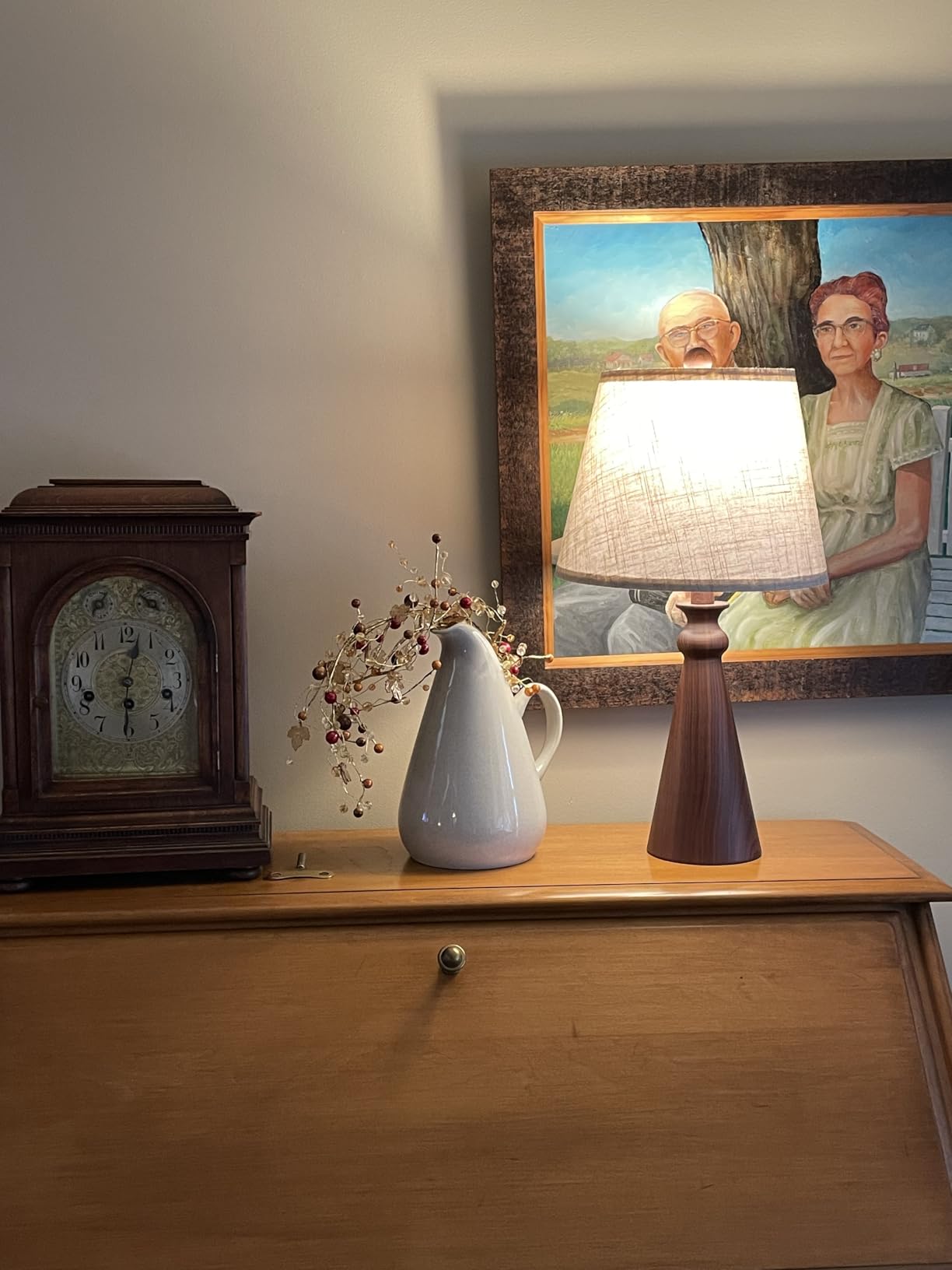 EDISHINE Mid Century Table Lamp, Tapered Walnut Wood Base, E26 Socket | 22Inch High, Beige Linen Lampshade, ON-OFF Switch, Tall Bedside Lamp for Living Room, Bedroom, Office customer photo 2