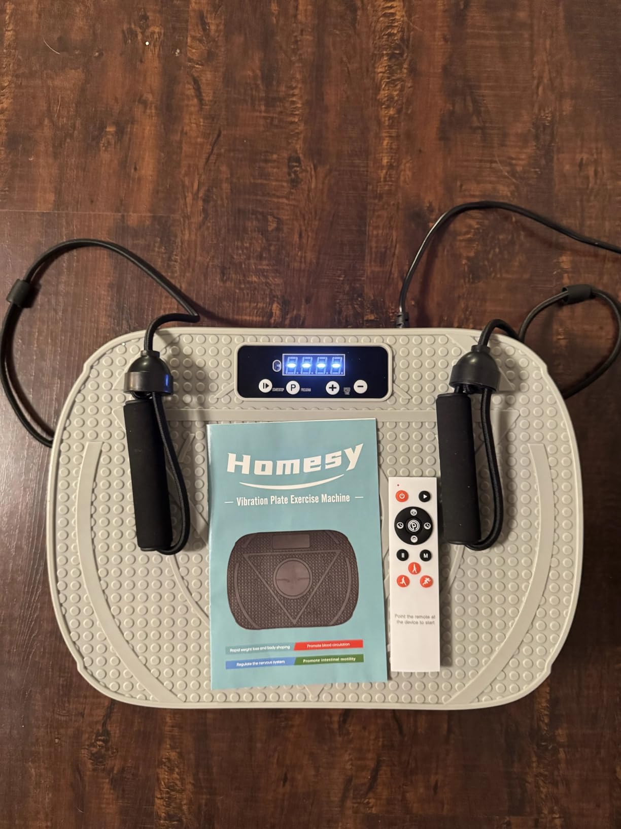 Homesy Vibration Plate Exercise Machine for Lymphatic Drainage | Includes 2 Resistance Bands and Remote, LED display, Anti-slip Suction Cups, Fat Burning, Compact for Home Workouts customer photo 1