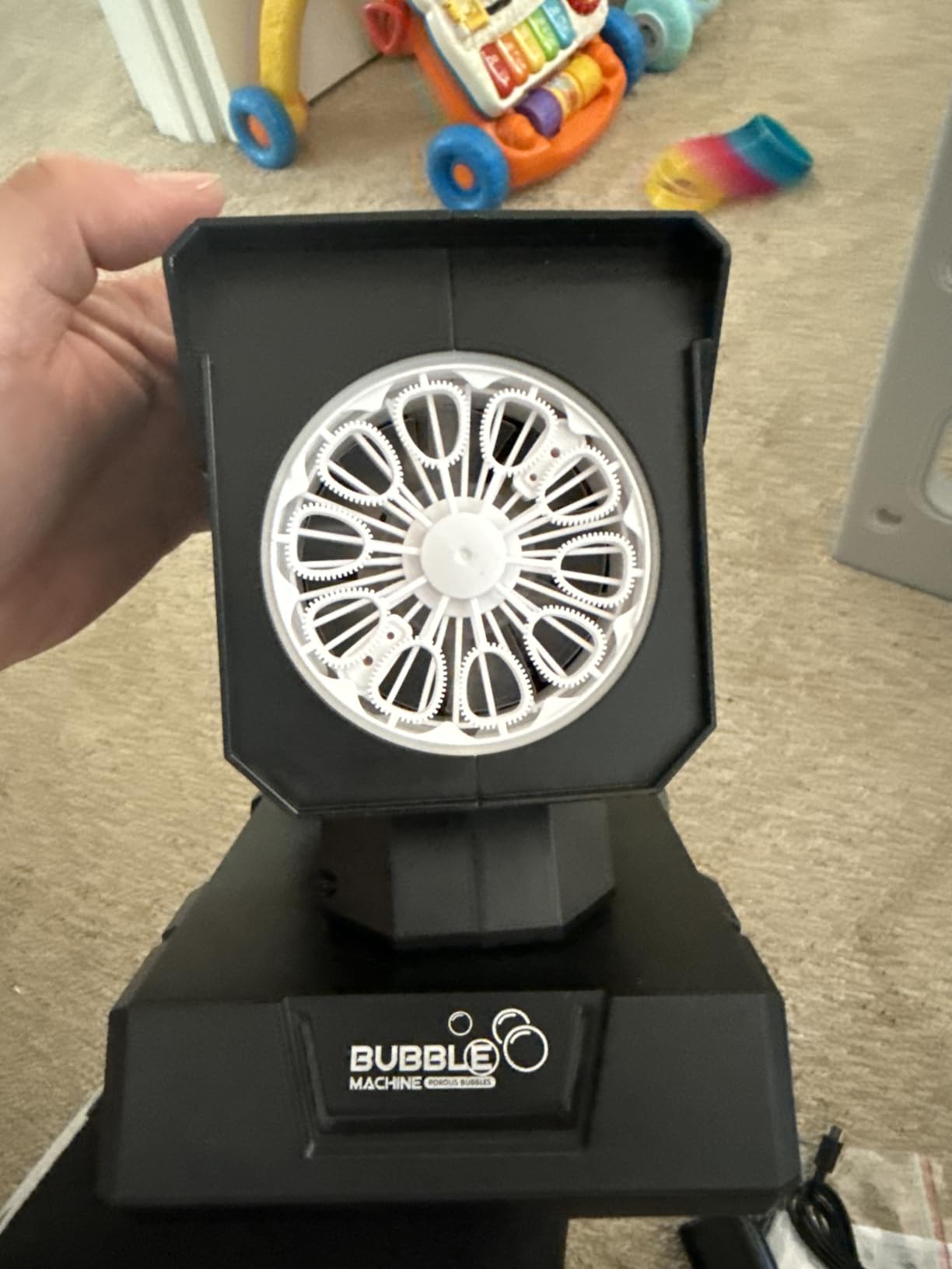 SHCKE Bubble Machine with Remote Control, Auto Rotation & 11 RGB Lights | Rechargeable/USB-C, Top-Fill Portable Bubble Maker for Kids, Outdoor, Birthday Parties, Wedding, Camping, Pool customer photo 1