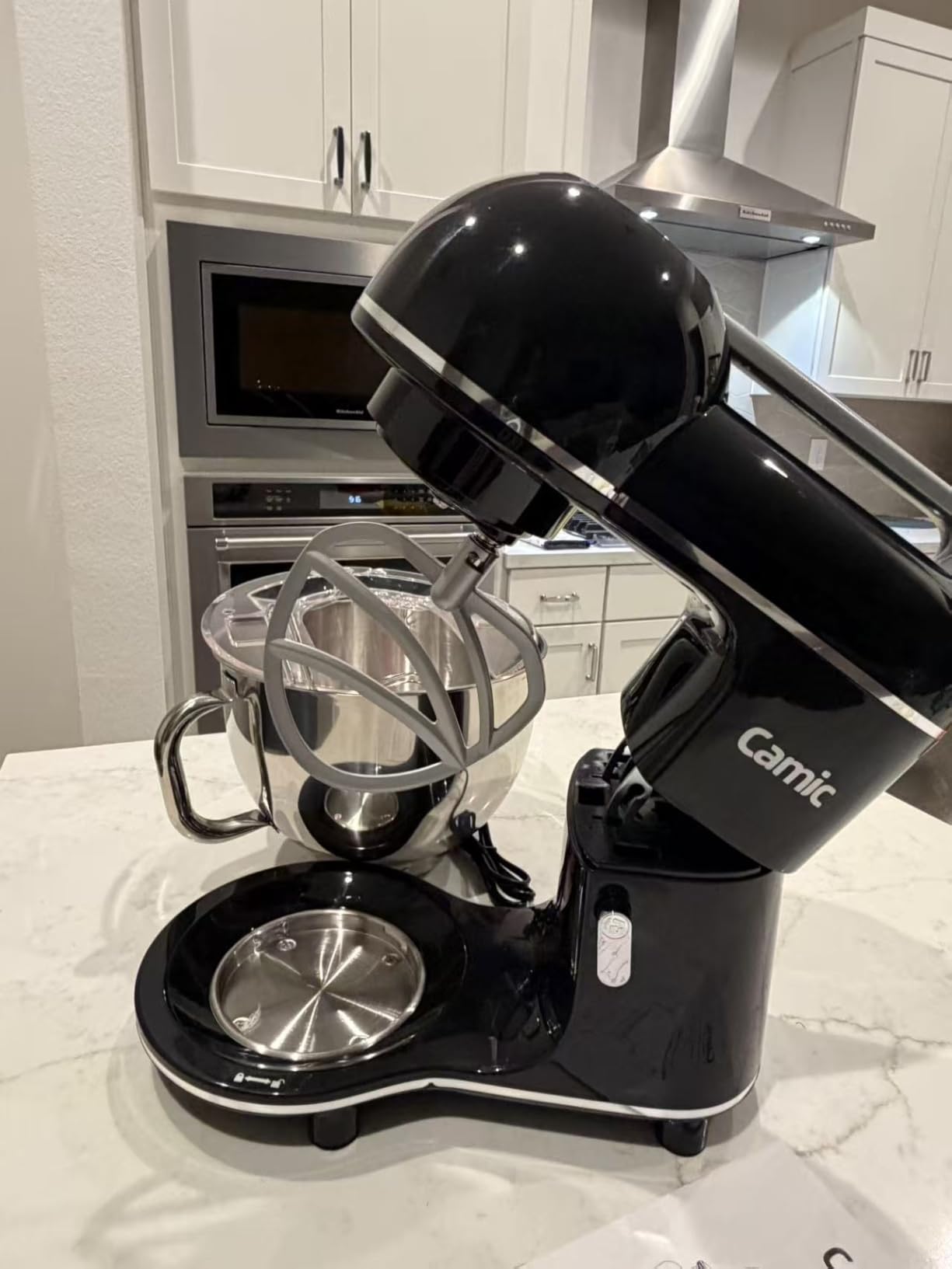 Camic Electric Stand Mixer, 7.45 QT, 10 Speeds with Dough Hook, Whisk, Flat Beater Attachments, Splash Guard, Easy-Carry Top Handle, 3-IN-1 Kitchen Mixer for Baking Cakes Cookie Bread Salad (Black) customer photo 1