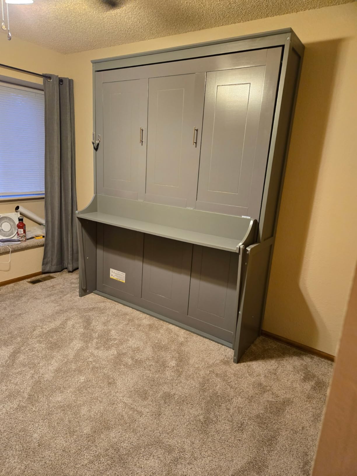 MERITLINE Queen Murphy Bed with Desk and Storage Cabinet & LED Lights, Solid Wood Folding Murphy Wall Bed Cabinet with Storage,Vanity Desk and Drawers,for Library,Guest Room,Office (Walnut,Queen) customer photo 2