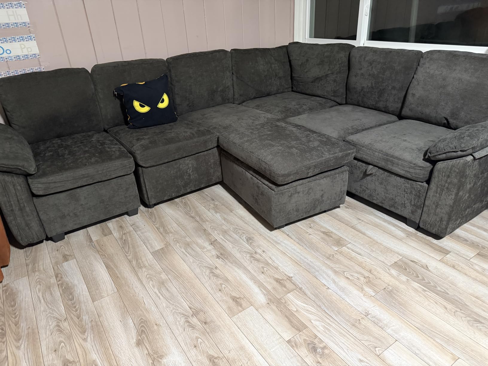 85'' Modular Sectional Sofa with Pull Out Bed, Sleeper Sofa, Dark Gray customer photo 1