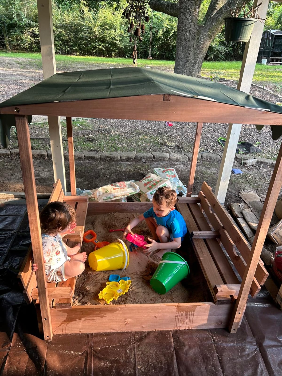 Badger Basket Sandbox for Kids with Canopy & Benches - Outdoor Convertible Wooden Sandbox with Lid, UV Shade & Built-In Seating - Backyard Playset (46.5 x 46.5 x 57) customer photo 1