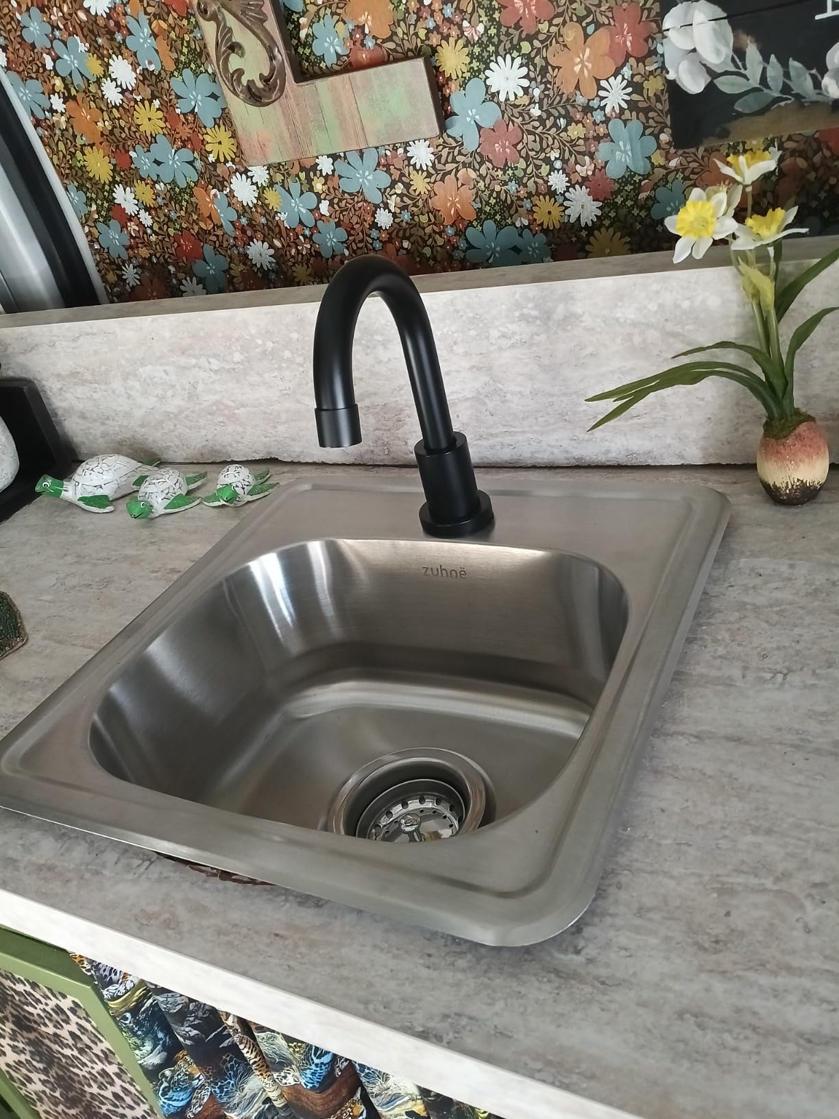 Zuhnë Fortuna 15-Inch Drop-In Bar Prep RV Sink, Small Single Bowl Stainless Steel Sink, 22 Gauge T304 18/10, Brushed Finish, Double Hole Deck, 15 x 15 x 6 in customer photo 1
