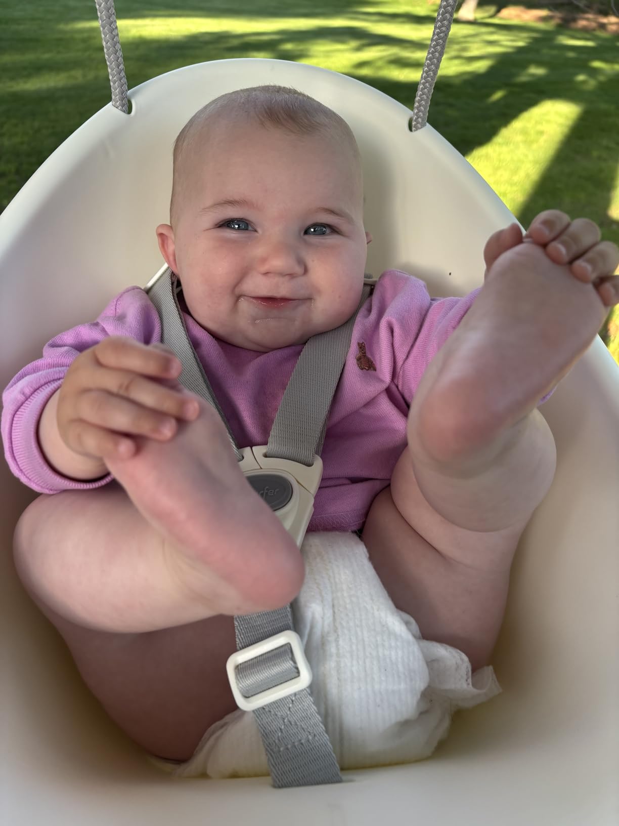 Swurfer Coconut Toddler Swing – Comfy Baby Swing Outdoor, 3- Point Adjustable Safety Harness, Secure, Safe Quick Click Locking System, Blister-Free Rope, Easy Installation, Ages 6-36 Months customer photo 1