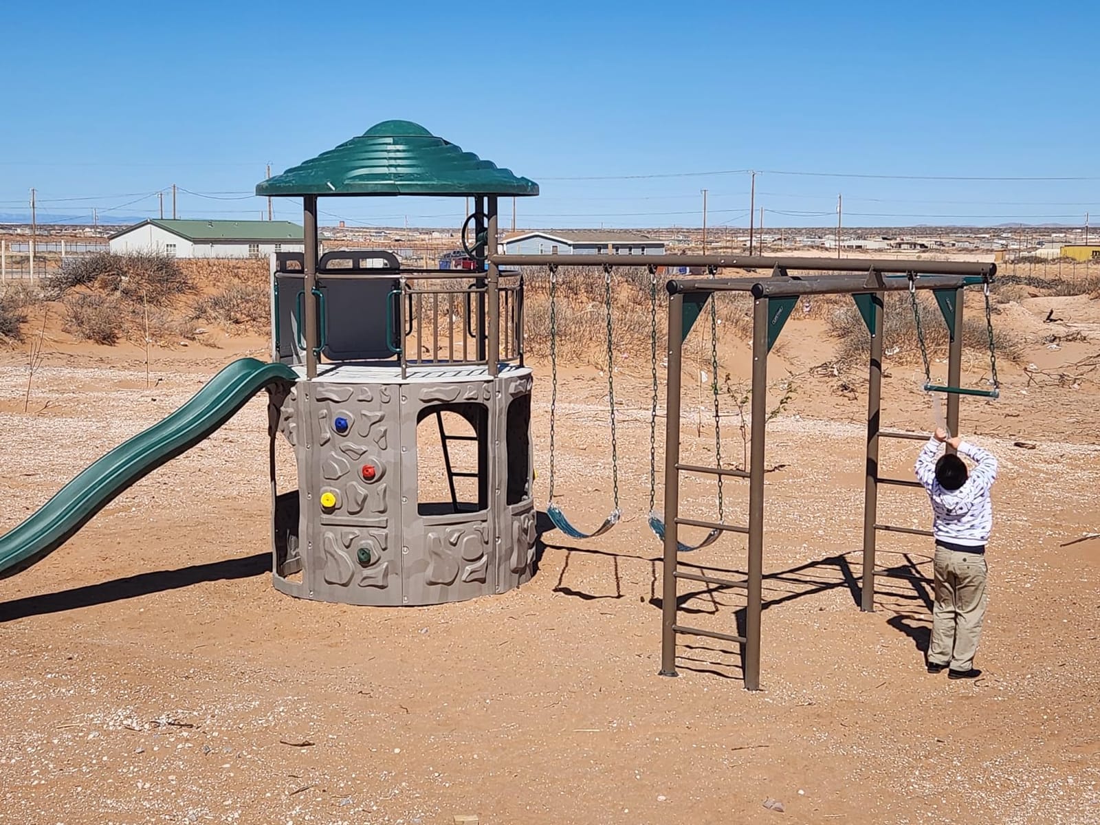 Lifetime Adventure Tower Deluxe Swing Set Playset Lifetime Adventure Tower, Covered Clubhouse, 9 ft Wavy Slide, Monkey Bars, Climbing Wall, Fireman’s Pole, Belt Swings & Trapeze customer photo 2