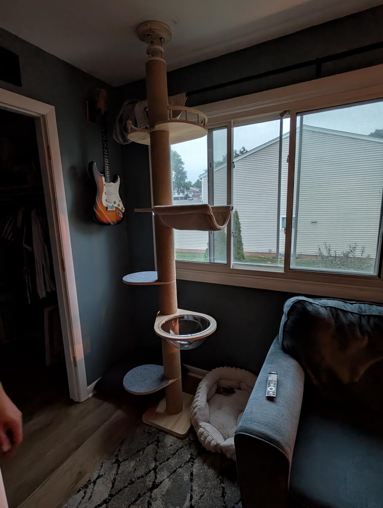 Floor to Ceiling Cat Tree Height (50-120.5in) Adjustable Cat Tower 5 Tier Hemp Scratching Post High Cat Tree Sturdy Activity Tree Indoor Outdoor Cat Scratching Post Activity Center customer photo 2