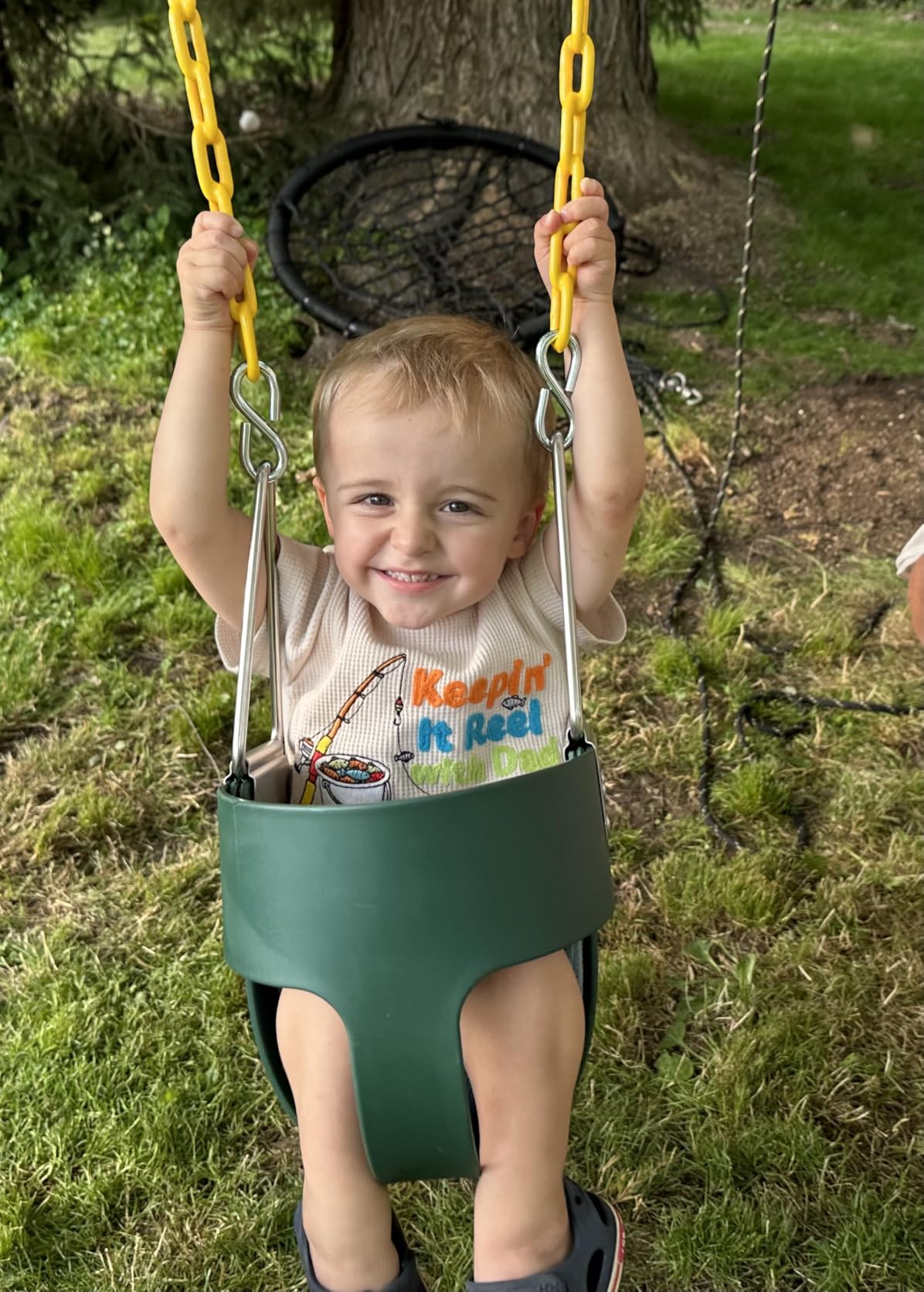 DECORLIFE Toddler Swing, Baby Swing Outdoor –High Back Full Bucket Swing Set, 330lb Capacity, Safety Design, Plastic-Coated Chains and Quick-Snap Carabiners for Backyard, Playground customer photo 2
