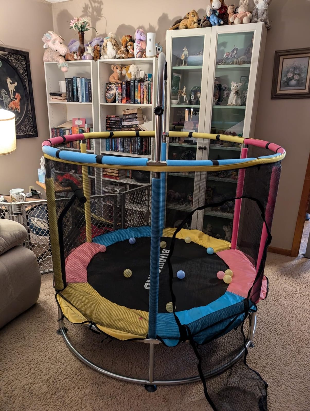 Trampoline for Kids, Adjustable Baby Toddler Trampoline with Basketball Hoop, Round Bottom Indoor Outdoor Toddler with Enclosure customer photo 2