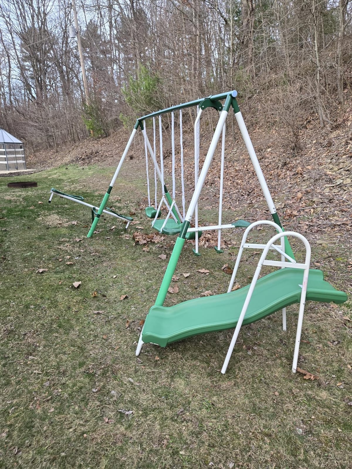 Sportspower Park Ridge Metal Swing Set for Ages 3-8, 2 Swings, Standing Swing, Roman Glider, Teeter Totter, on 5ft Slide, 6.1ft Durable Steel Frame, Anchor Kit, 800lbs customer photo 1