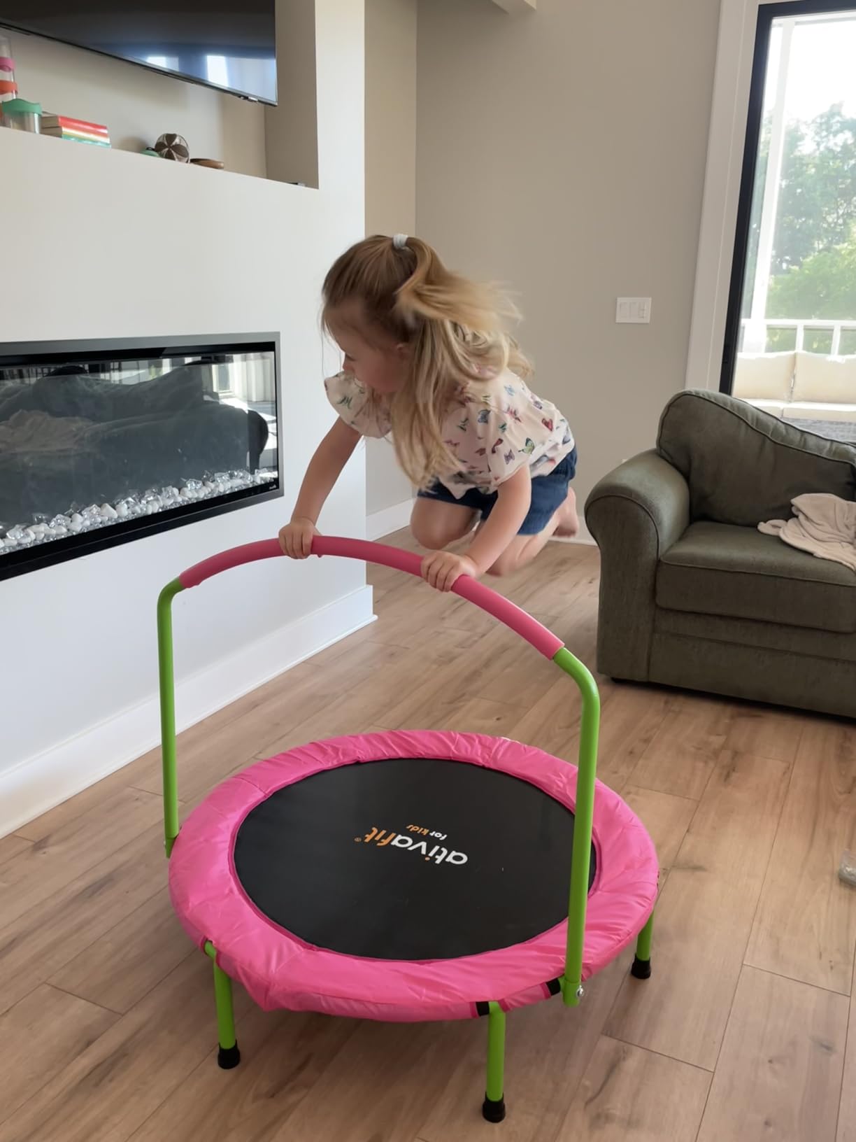 Ativafit 36inch Elastic Band Big Handle Toddler Trampoline for Kids Ages 2-6 Indoor Outdoor Mini Trampoline with Safety Padded Cover Fun for Kids customer photo 2