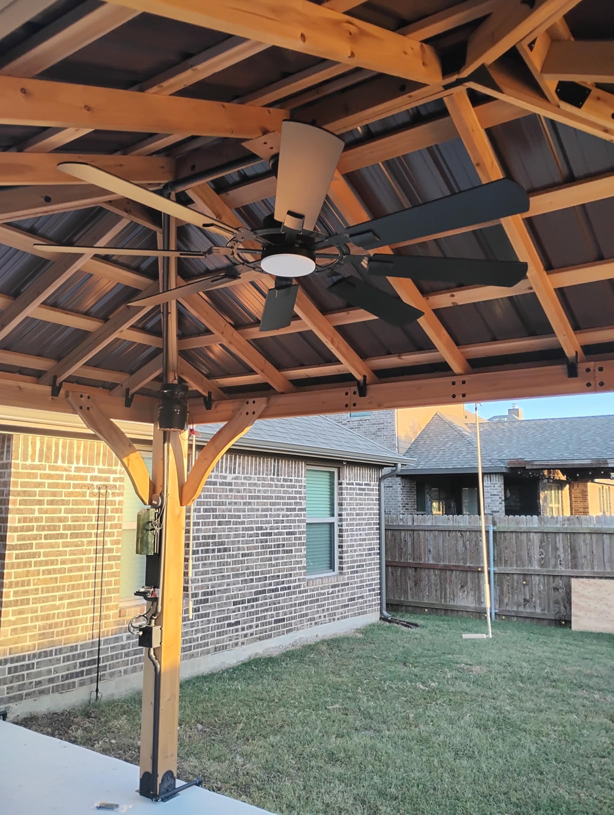 FUMLTP 120 inch Industrial Large Ceiling Fans No Lights with Remote Control,Black Modern Ceiling Fan for Garage Living Room Patio, 6 Speed Reversible Quiet DC Motor, Timer, 6 Blades. customer photo 1