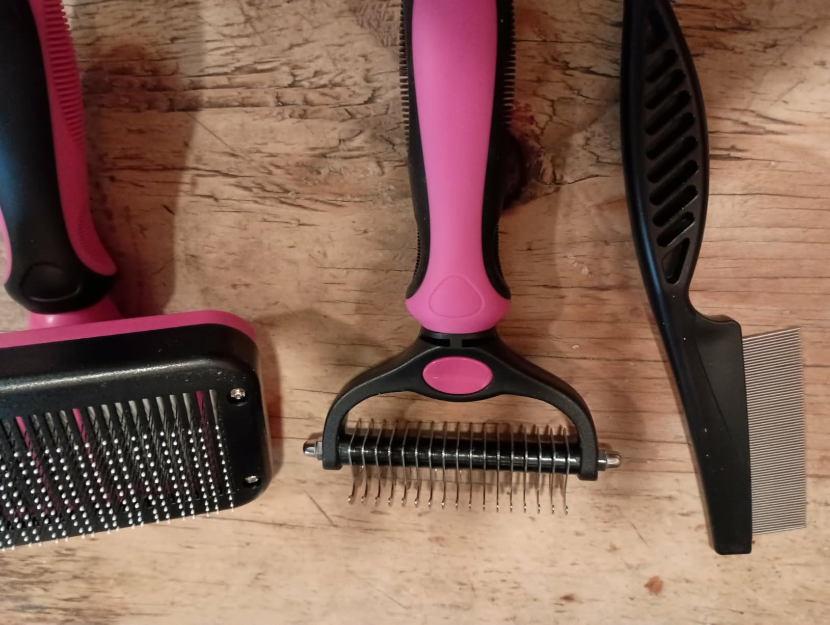 Professional 3PCS Self Cleaning Slicker Brush & Pet Grooming Rake & Flea Comb for Dogs,Cats and Horses | Double-Sided Dematting Comb & Skin Friendly Deshedding Grooming Tool | Pet Supplies customer photo 1